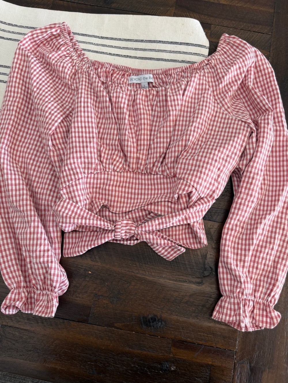 Beyond the radar mauve  Pink Gingham Tie-Front Crop Top